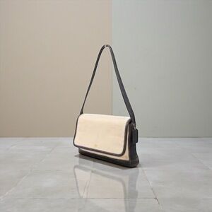 Coach Bleeker Flap Purse Handbag 90s Deep Navy Blue Leather & Wheat Canvas Vtge